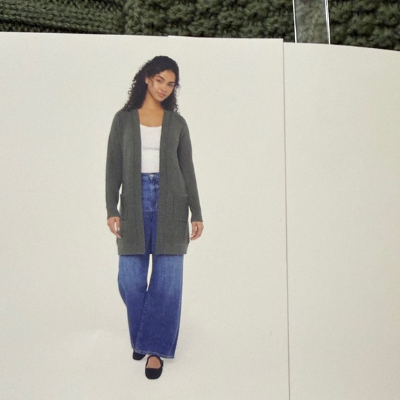 GAP Olive Green Open-Front Cotton Cardigan Long L NWT - Picture 3 of 3